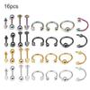 16 pezzi labbro naso sopracciglio stud pancia lingua anelli piercing strumento regalo gioielli