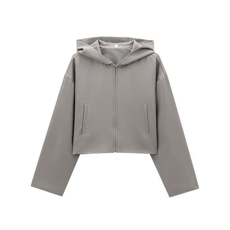 Berkeley Girl American Preppy Style Classy Gray Lazy Style Hooded Cardigan + Pleated Two-Piece Overskirt Suit