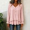 Damen Langarm Rüschen V-Ausschnitt Bluse mit Asymmetrischem