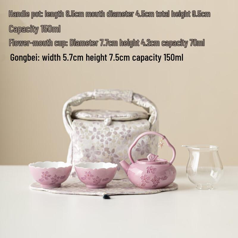 Керамический дорожный чайный набор с ручной росписью «Цветущая вишня»