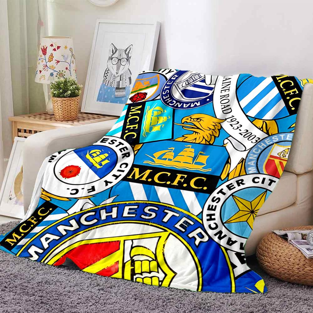 Manchester City Wappen Decken Flanell Bedruckt Atmungsaktiv Warm Überwurf für Zuhause Büro Bettwäsche 0708a21