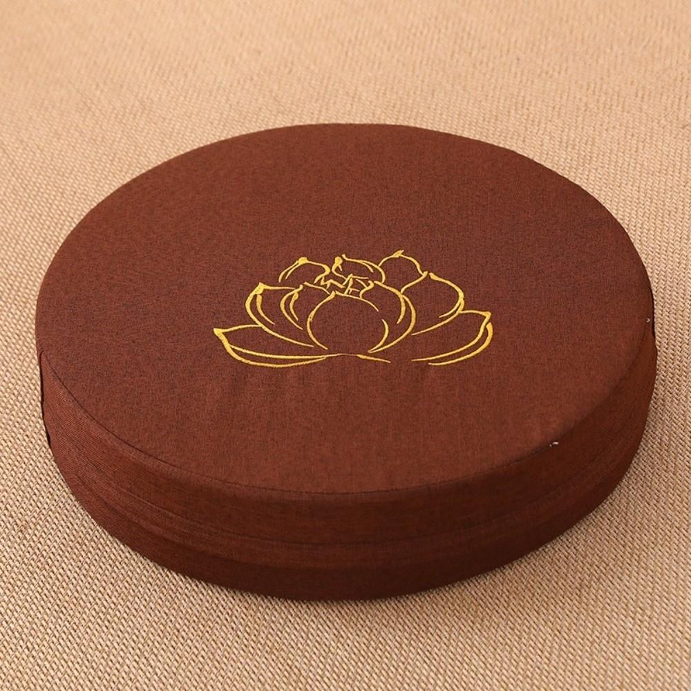 New Lotus Embroidered Yoga Meditation Cushion Washable Round Backrest Pillow Removable Cover Thickening Fill Linen Futon Cushion