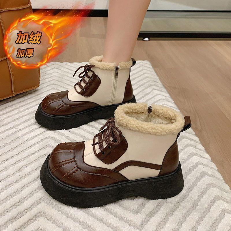 Women's Soft Sole Winter Warm Fur One Snow Boots Padded Lined Ankle Boots Anti-slip Hiking Casual Sports Cotton Boots Martin Boots