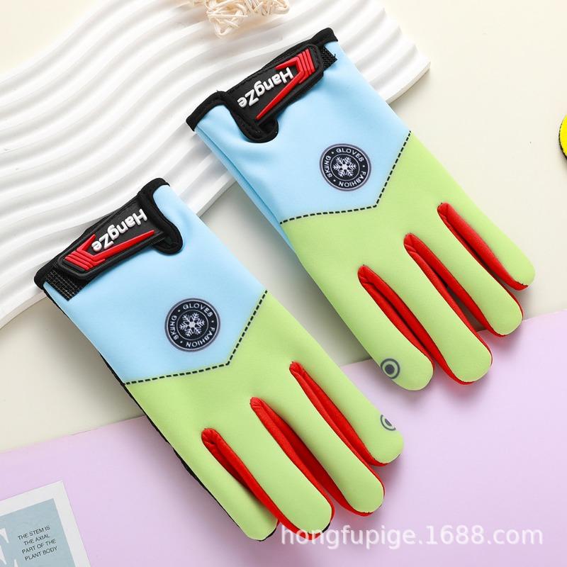 Children's gloves autumn and winter velvet warm students boys and girls thickened cycling windproof outdoor cycling cold-proof gloves