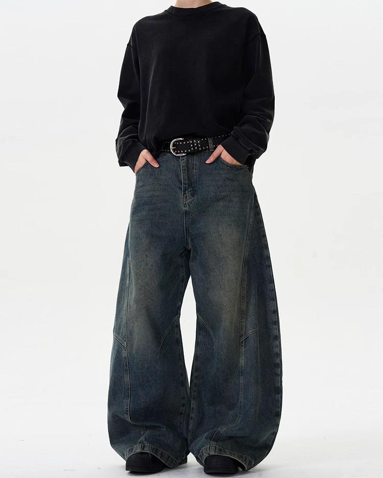 American Retro Washed Distressed Wide-Leg Jeans - Unisex Casual Trend