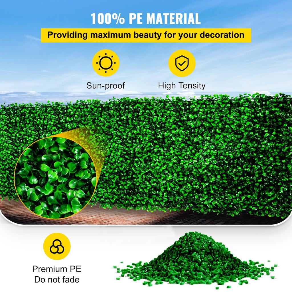 VEVOR Artificial Boxwood Panel UV 6pcs Boxwood Hedge Wall Panels, Artificial Grass Backdrop Wall 20" X 20" 4 Cm Green Grass Wall