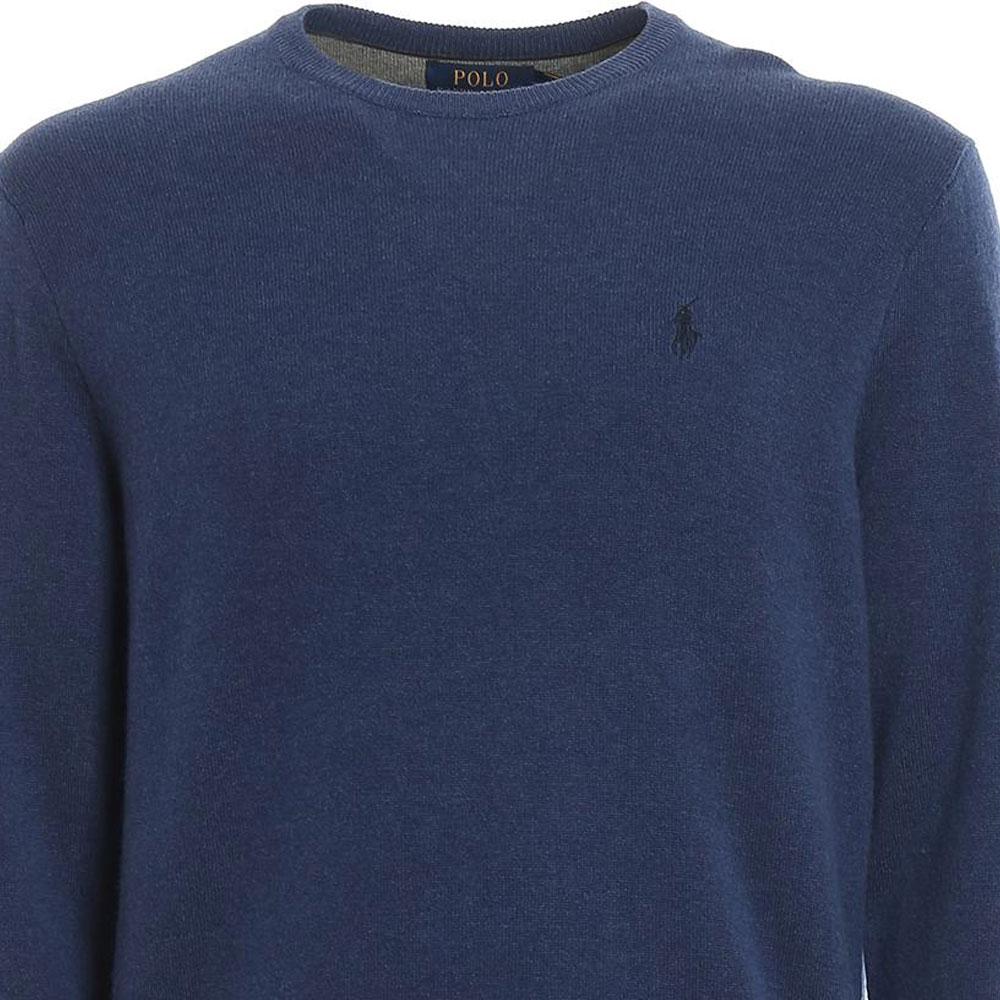 Polo Ralph Lauren Small Pony Logo Embroidered Crew Neck Wool Knit Sweater Men sweater Blue MNPOSWE16820006-400