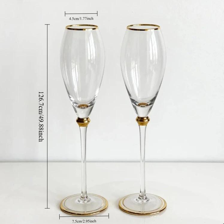 Gold Rimmed Crystal Champagne Glasses Luxury Stemware Set For Wedding Anniversary Party Elegant Dining Table Display Home Bar