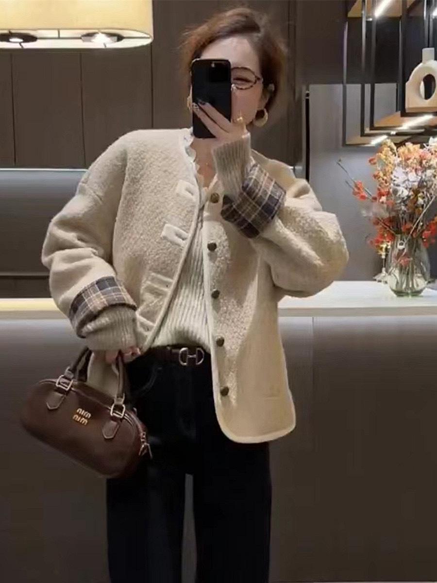 

Твидовое пальто в корейском стиле для женщин - 2024 Осень/Зима Миниатюрный Приталенный Короткий Топ Тренд Medium абрикосовый