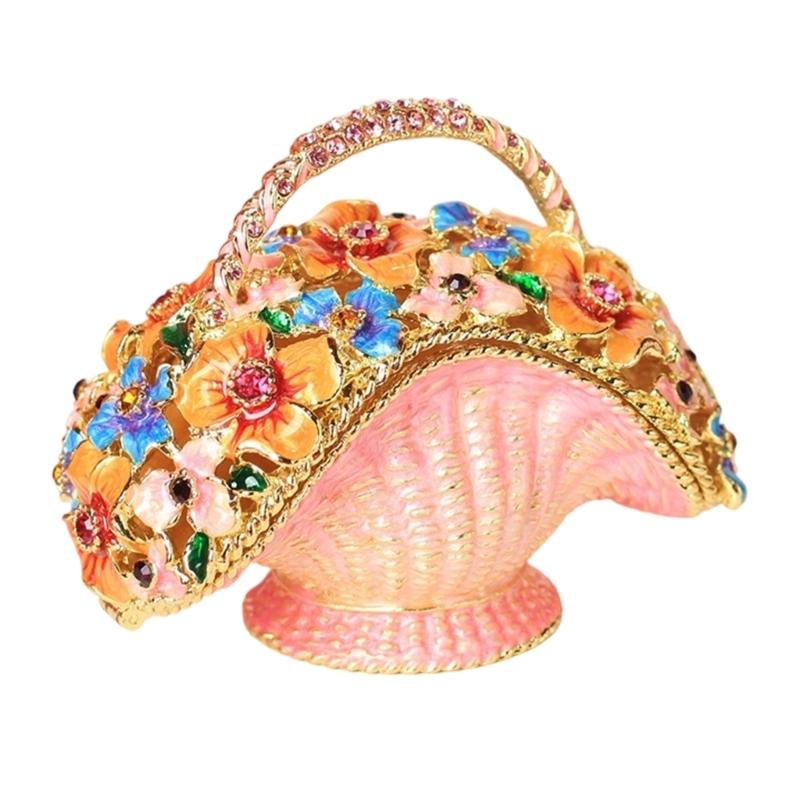 Metal Flower Basket Jewelry Box Enamel Craft Decorative Storage Organizers For Rings Earrings Necklaces Home Decoration