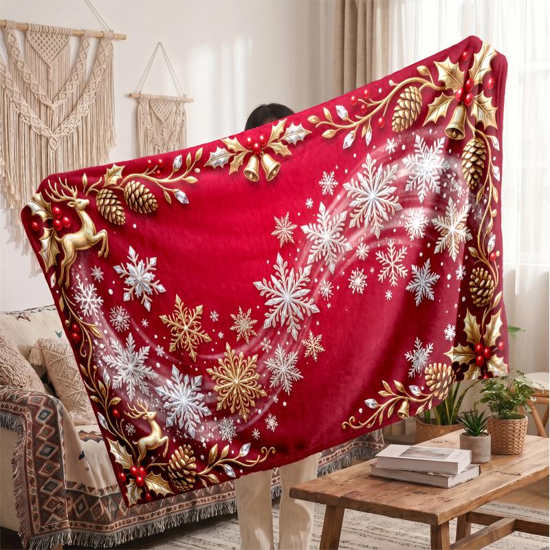 Christmas Flannel Throw Blanket Soft Warm Cozy For Sofa Bed Indoor Home Use Great Holiday Gift