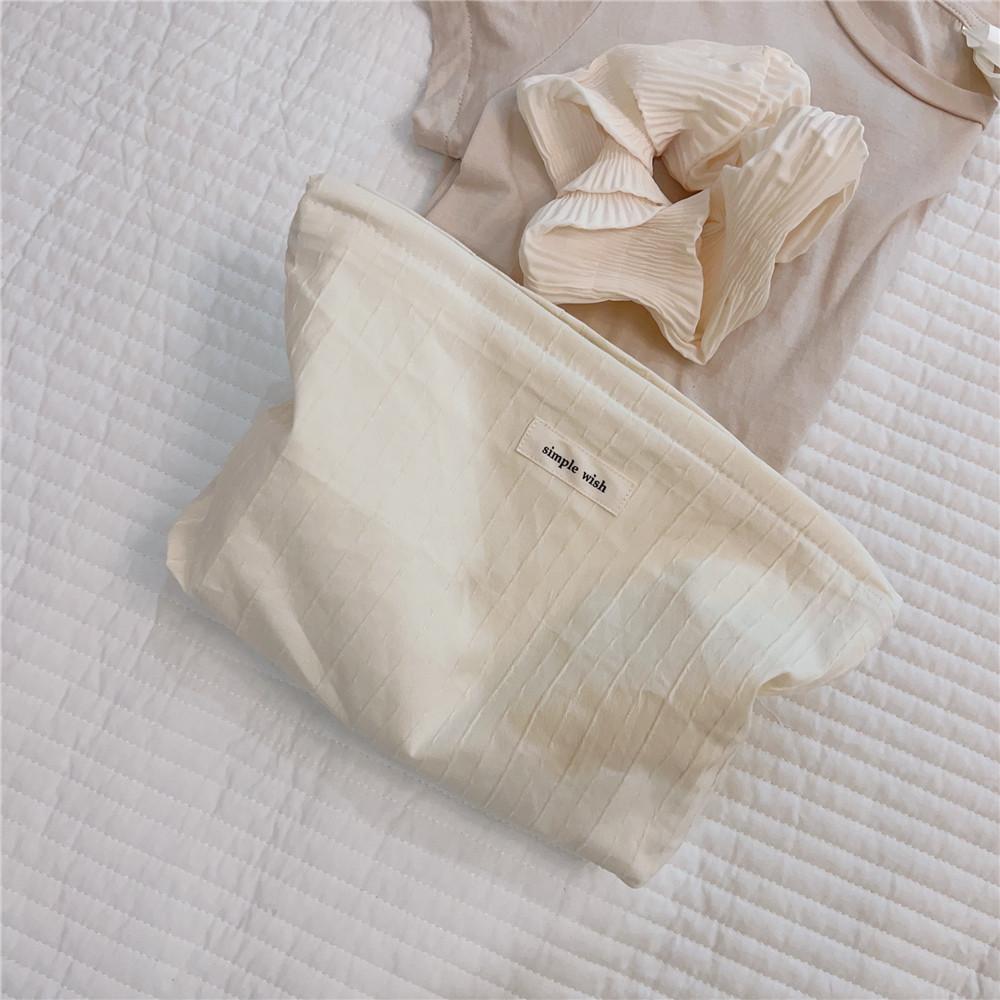 

Stripe Texture Toiletries Storage Bag Pattern Cosmetic Organizer Cotton Cloth+Canvas Makeup Pouch for Coins Keys Beige