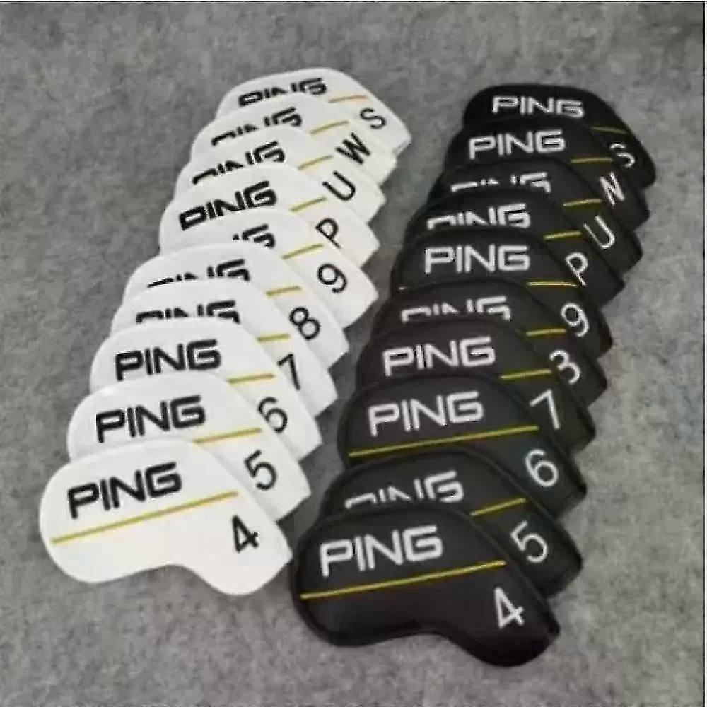 Lot de 10 Housses de Tête de Fer pour Club de Golf PING Ligne Jaune Classique 4-9+PWUS Fermeture Magnétique