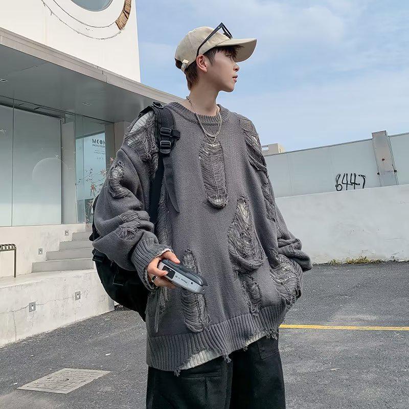 Men's Retro Two-Piece Look Round Neck Knit Sweater - Double-Sided Lazy Style Trendy Pullover for Couples