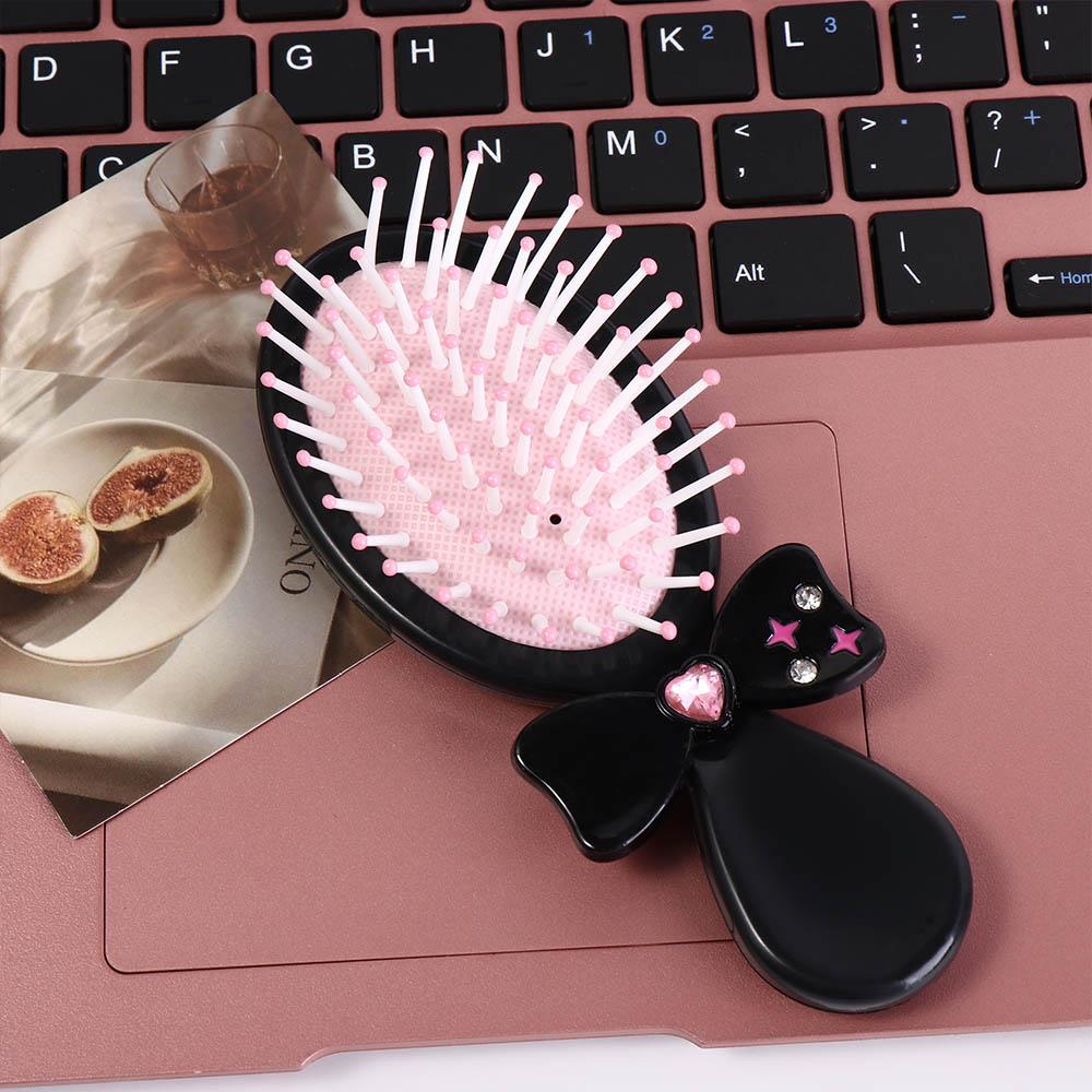 Korean Style 2 in 1 Comb Mirror Set Durable Pocket Mirror Bow Massage Comb with Mirror Hair Styling Accessories Lamb