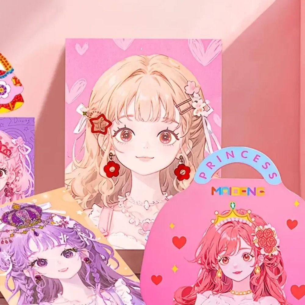 Diamond Paper Art Craft Kits Sticker Princess Dress Up Book New DIY Princess Makeup Set  Children