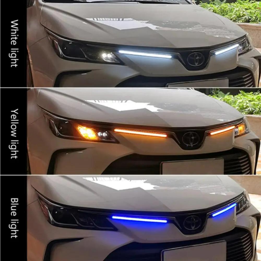 2X Flexible Strip Car LED DRL Sequential Dynamic Waterproof Flow White Yellow Blue Headlight Daytime Running Light Turn Signal