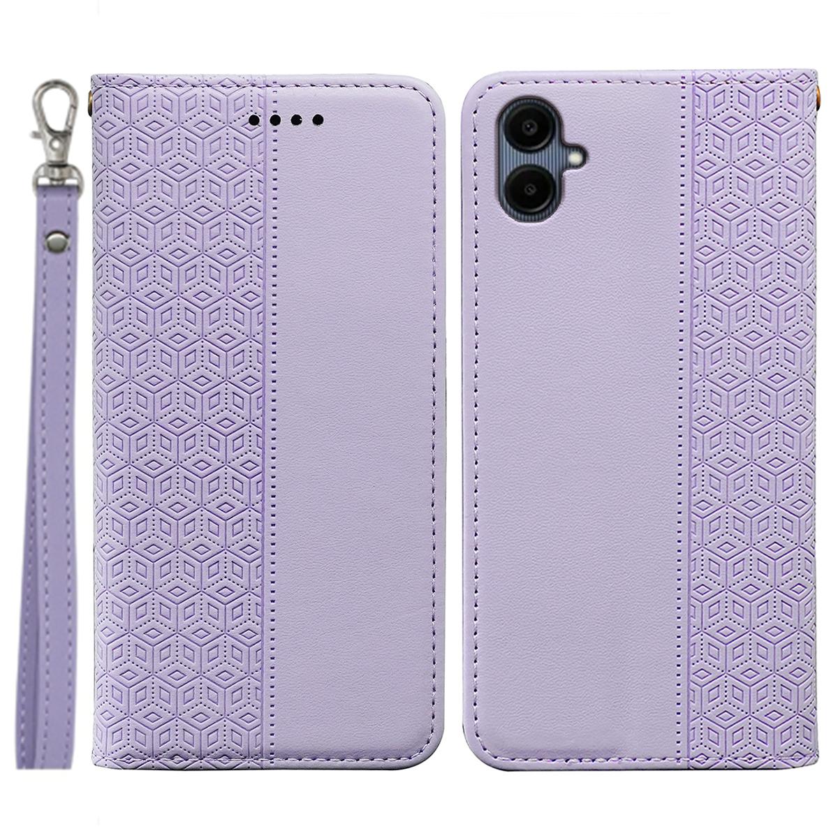 

For Samsung Galaxy A06 4G Wallet Phone Case Strong Magnetic Checkered Pattern Imprint Leather Flip Cover Purple