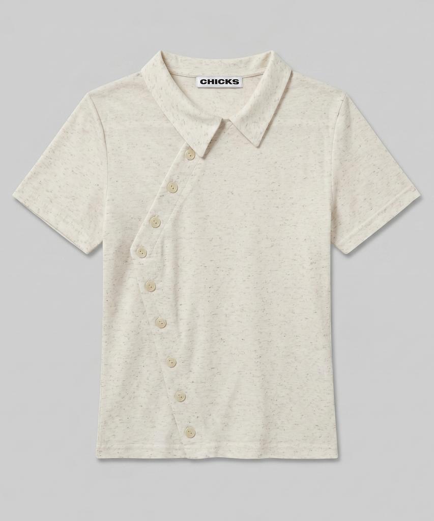 CHICKS Stand Collar Asymmetrical Shirt Mint