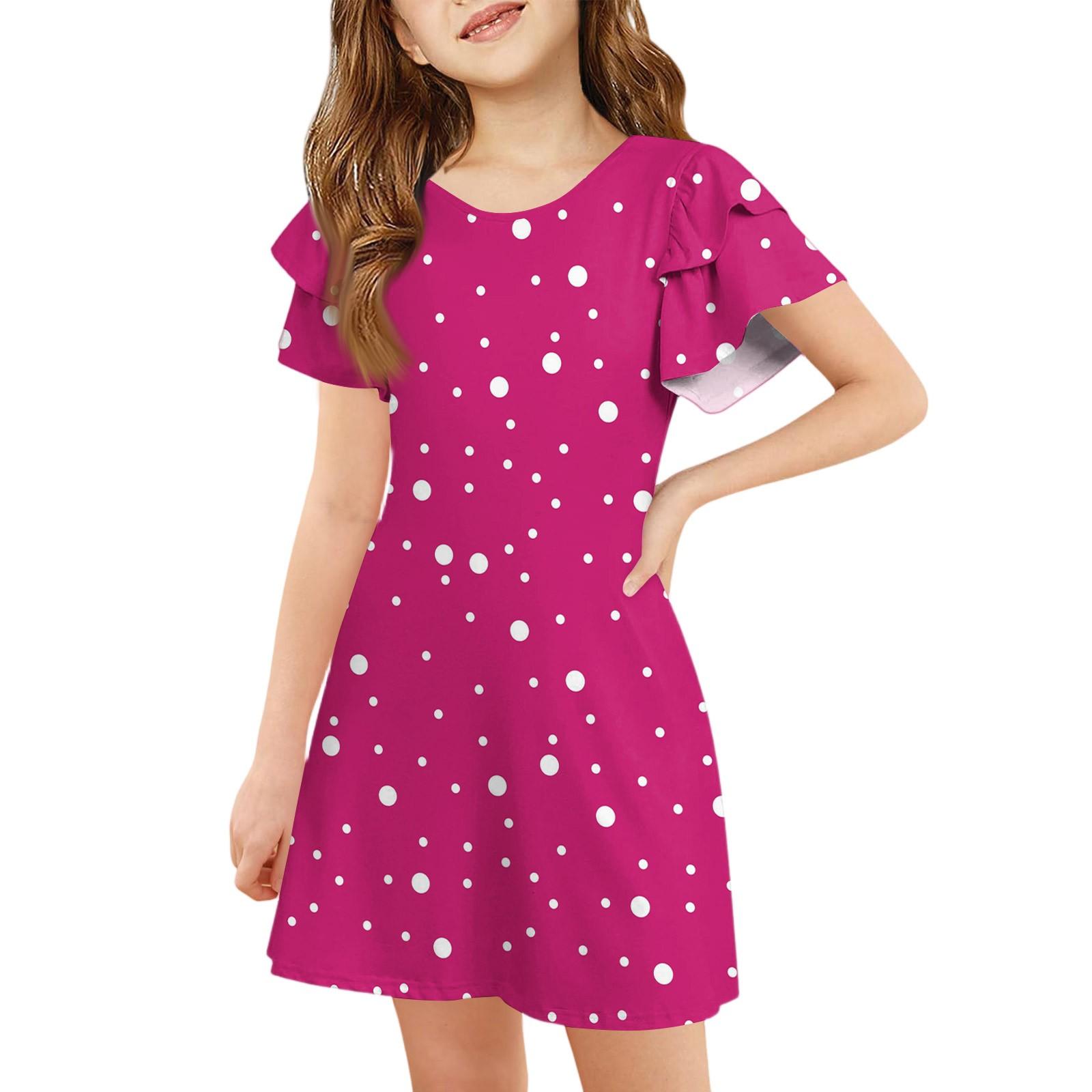 

Girls Ruffle Sleeve Dress - Round Neck Printed Sundress 150