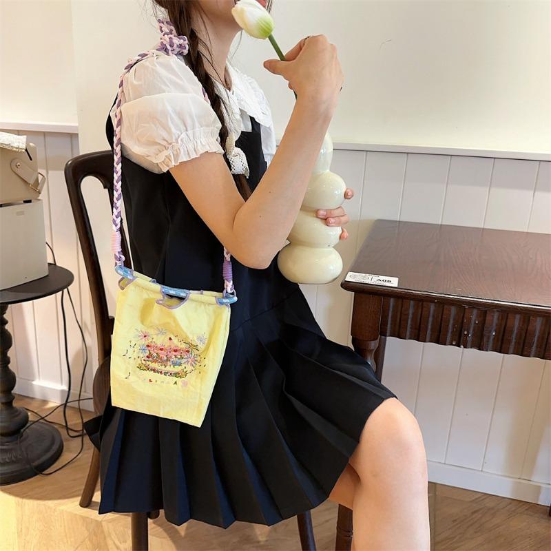 42 Mini Embroidered Small Cloth Bag Oxford Cloth Hand Bag Student Crossbody Portable Lipstick Mobile Phone Storage Bag