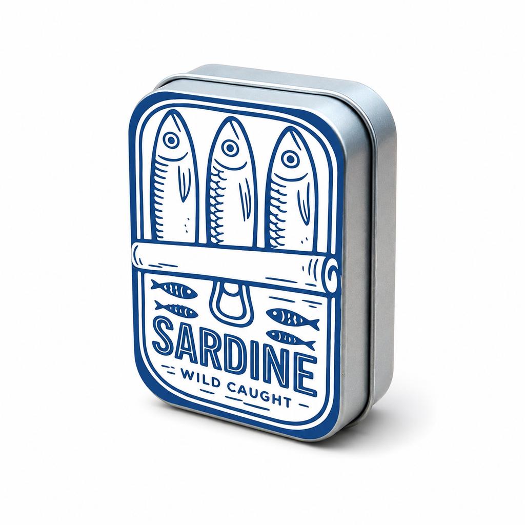 Retro Sardine Print Mini Metal Storage Tin, Portable Hinged Box for Earbuds Jewelry Pills Coins Travel Desk