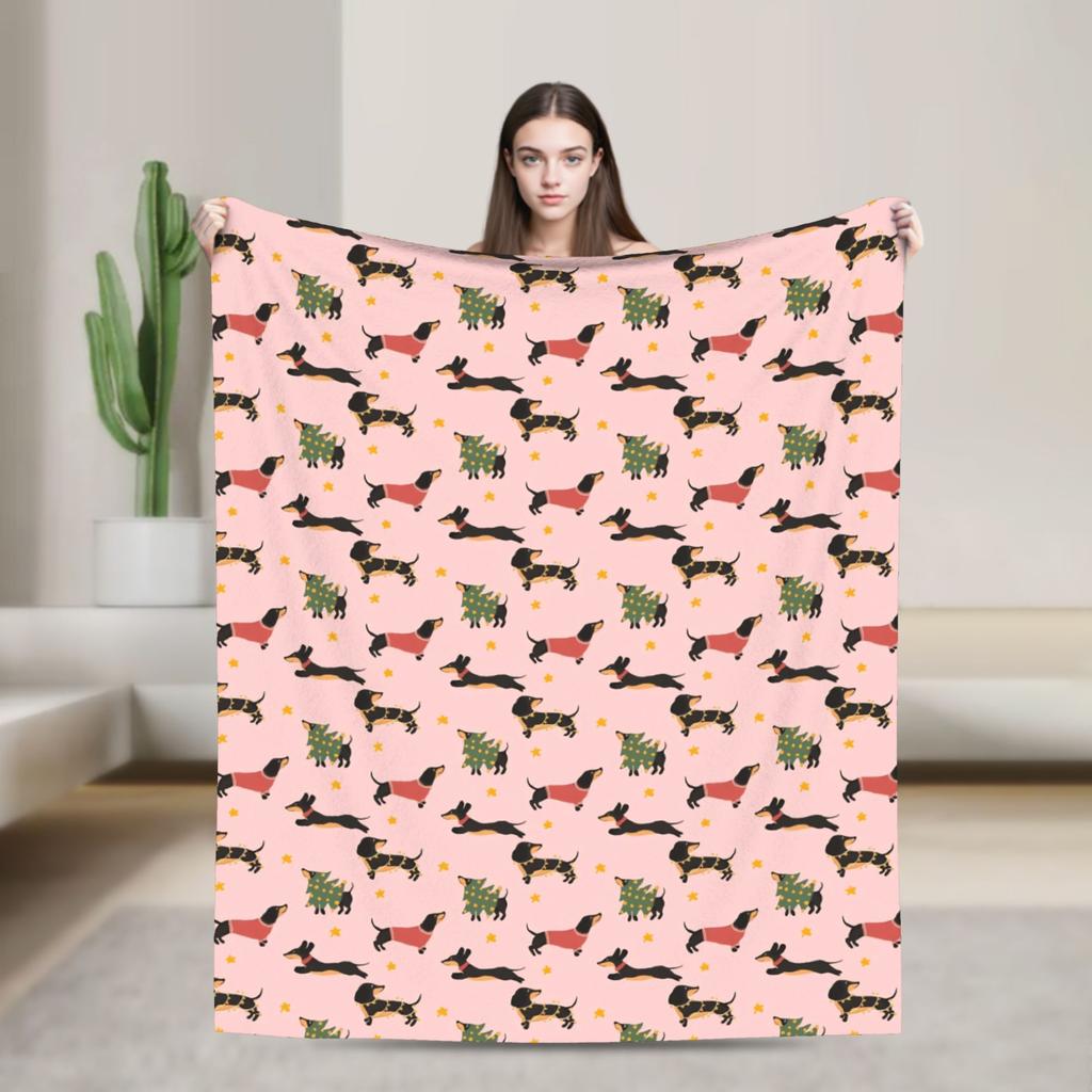 Dachshund Christmas Blanket Dogs Animal  Wool Throw Blanket Home Couch Printed Soft Warm Bedsprea