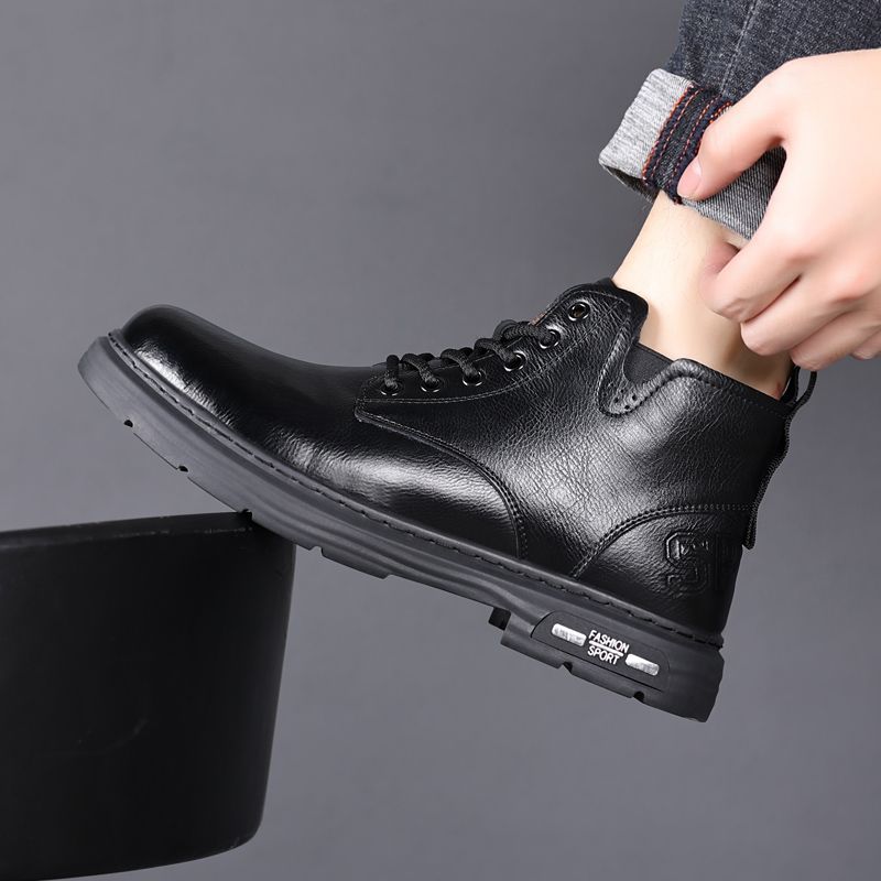 2025 autumn new Martin boots men's trendy men's boots leather British style tooling boots thick-soled high-top locomotive boots men's