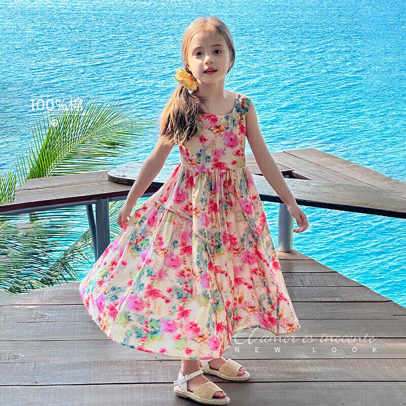 Girls  Pink Floral Cotton Sleeveless Princess Dress 120