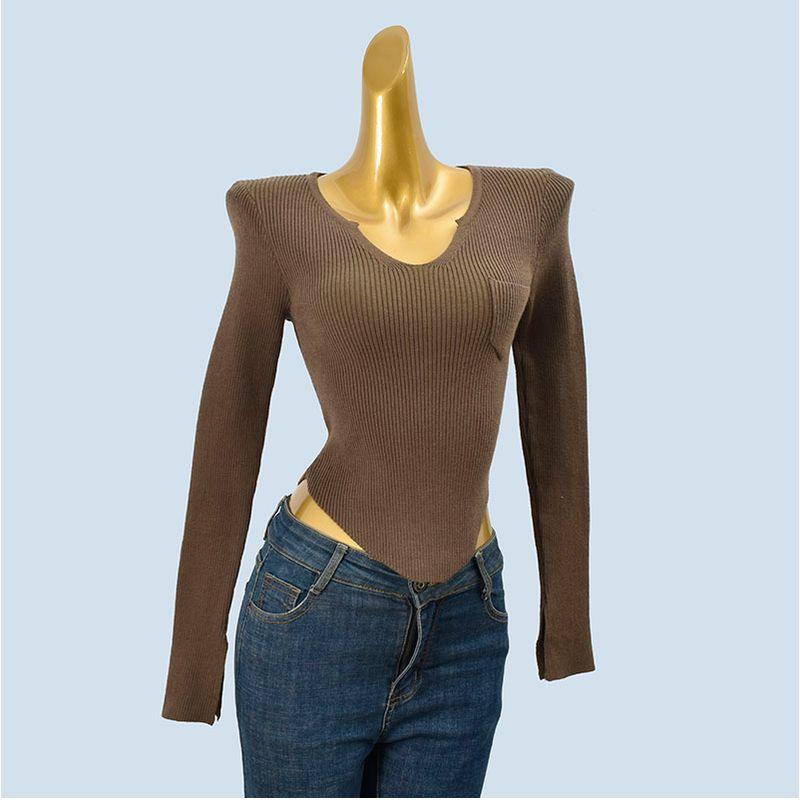 Long Sleeves Knitting Bottoming Shirt for Women Fall and Winter New Arrival Western Style All-Matching Silm Short Midriff Outfit Inner Wear Blouse