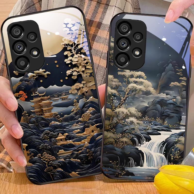 Jubao Basin Water For Samsung Galaxy S10 20 Plus 21 FE 22 23 24 FE 25 Ultra Black Tempered Glass Phone Case Hard Shell