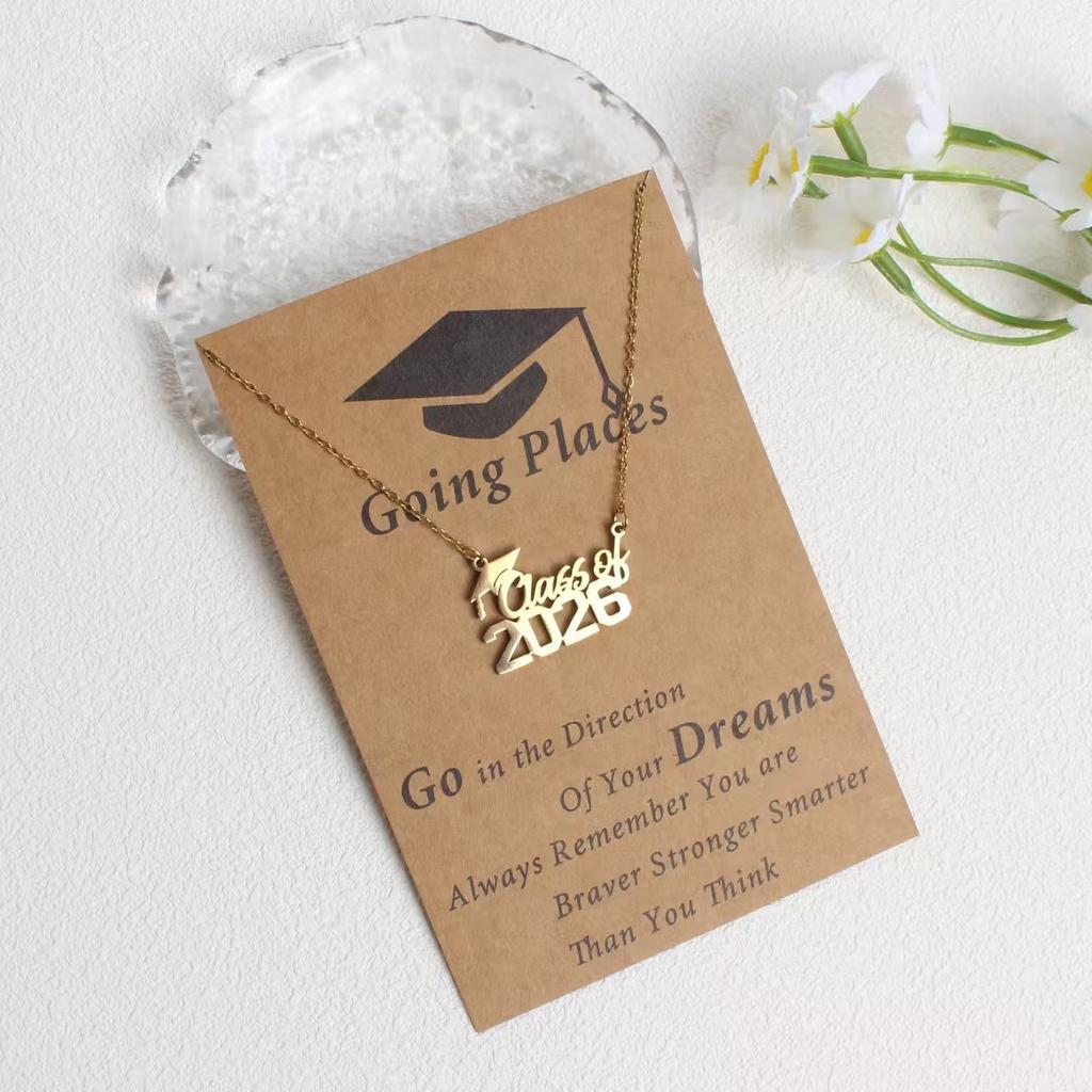 Fashion 2026 Year Graduation Pendant Necklace Minimalist Stainless Steel Gold Plated Gift for Students Jewelry Gift