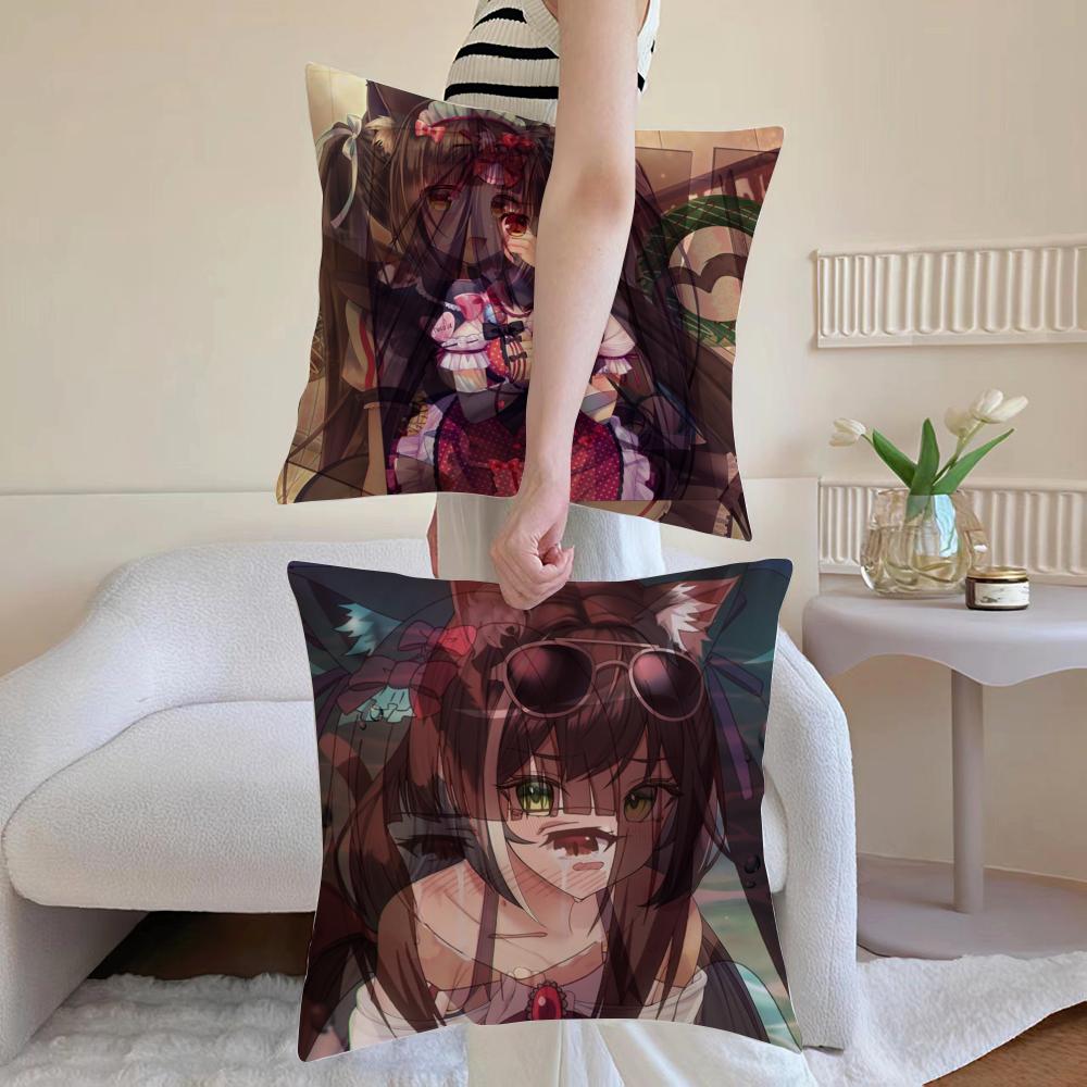 Cat Girl Cute NNekoparaS Cushion Cover Antidustmite Pillowcase Invisible zipper silky short plush Sofa cushion cover