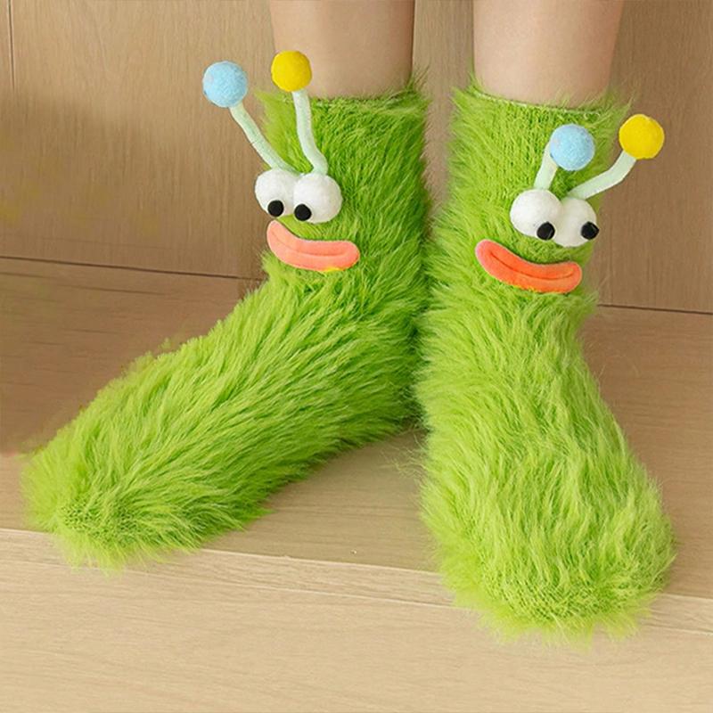 Winter Big Mouth Monster Design Warm Candy Colors Funny Lounge Sock Plush One Size Comfortable Furry Socks Gift Multi-color