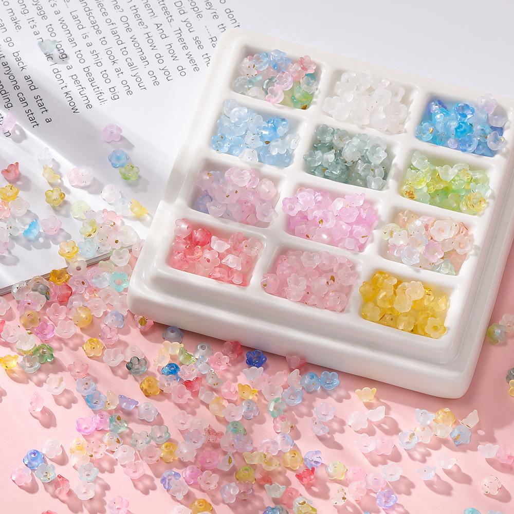100pcs Gradient Color Flower Shaped Beads Caps Acrylic Spacer Beads for DIY Jewelry Earrings Bracelets Necklaces Making Findings