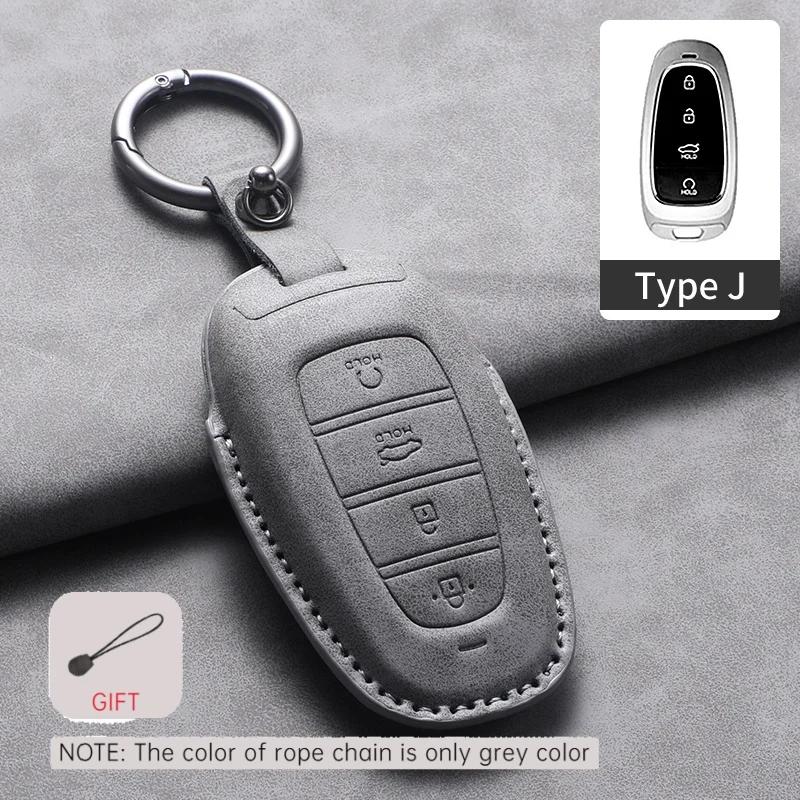 Leather Car Key Case Cover Holder Keychain Shell for Hyundai Tucson 2025 Solaris Sonata Hybrid NEXO NX4 SantaFe DN8 2020