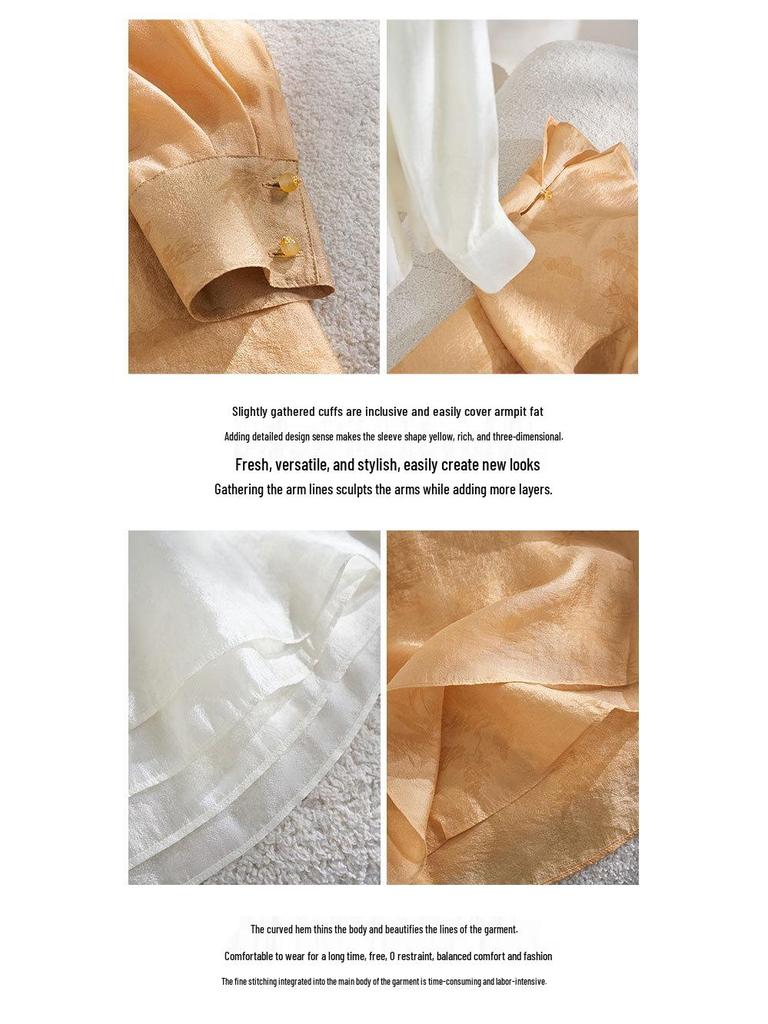 Rongtai Women's Elegant Spring 2026 Jacquard Dark Pattern Loose Shirt with Half-Open Collar