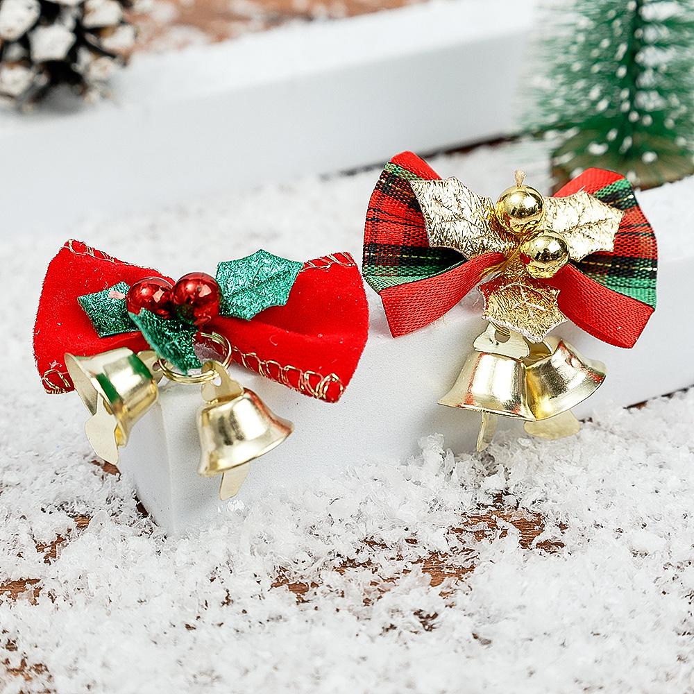 1/12Pcs Red Christmas Bow with Bell Xmas Tree Wreaths Hanging Pendant Mini Bowknot Ornament DIY Crafts Gift New Year Decorations