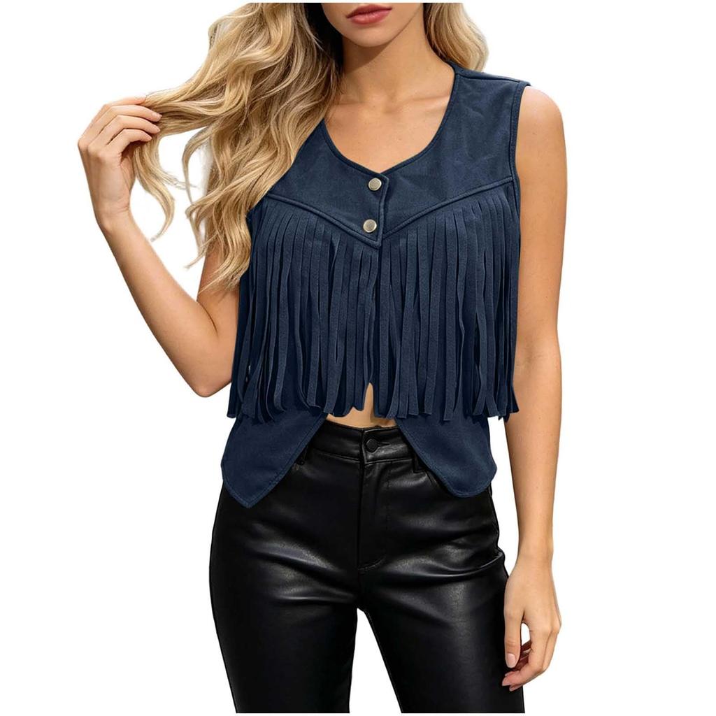 Women's Fashion Color Round Neck Sleeveless Button Vest for Everyday Casual Wear