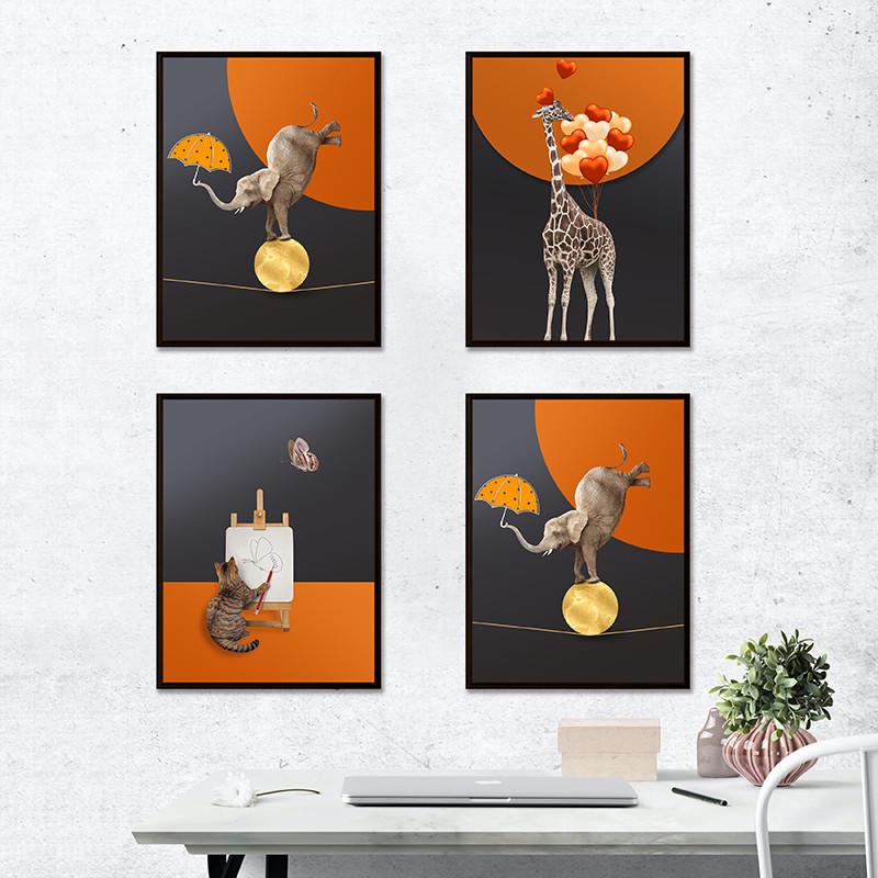 Animals Art Abstract Giraffe,Elephant,Zebra,Cat Poster Decor Poster Canvas Painting Wall Pictures Home Decor