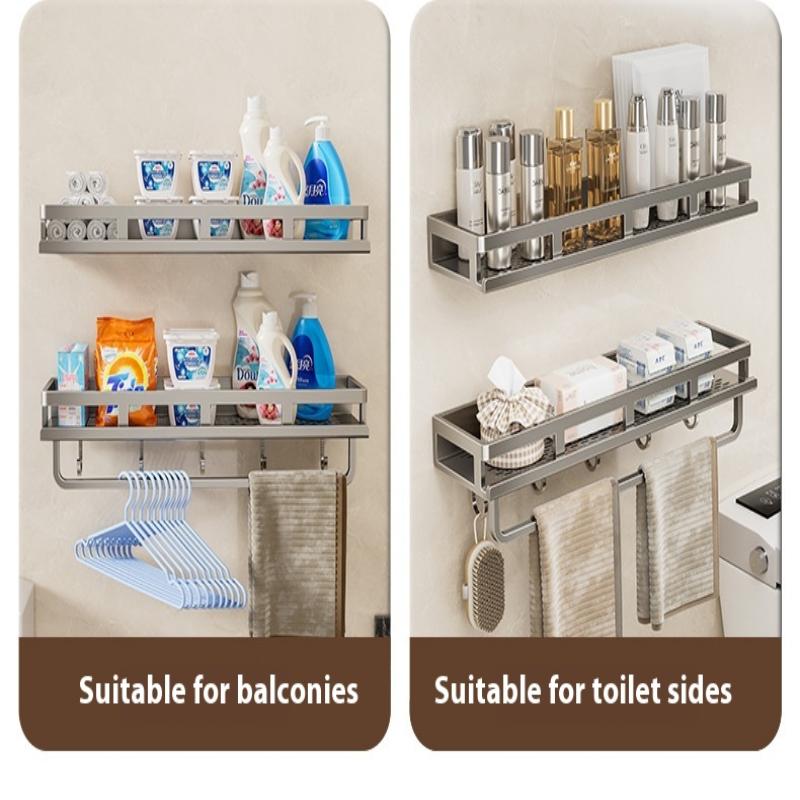 Bathroom Aluminum Wall Mounted Shower Rack Multifunctional Kitchen Storage Basket Toilet Accessories