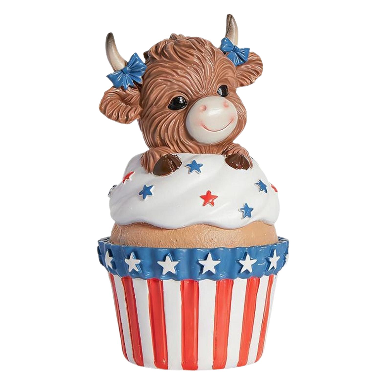 

Cute Highland Cow Figurines Resin Craft Ornament 4th of July & Memorial Day Decorations for Home Garden Office Decor