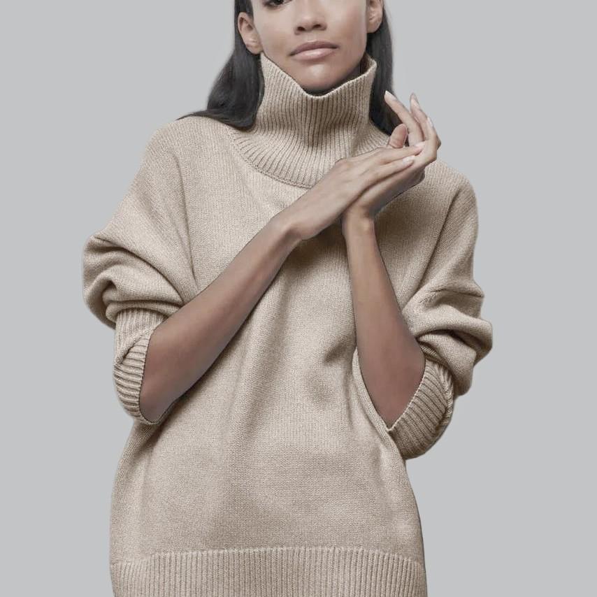 Women's Turtleneck Sweater Loose Solid Color Pullover Knitwear Thick Warm Knit Top Autumn Winter