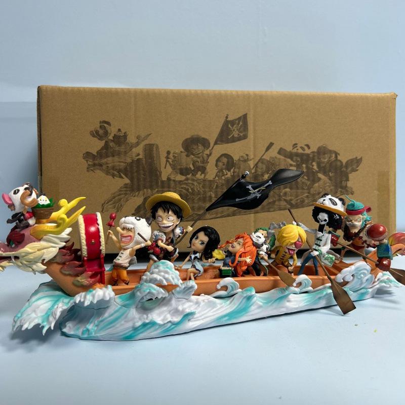 ONE PIECE animation figure, straw hat group dragon boat full set Luffy Sauron Sanji Chopper, model ornament King of Voyages