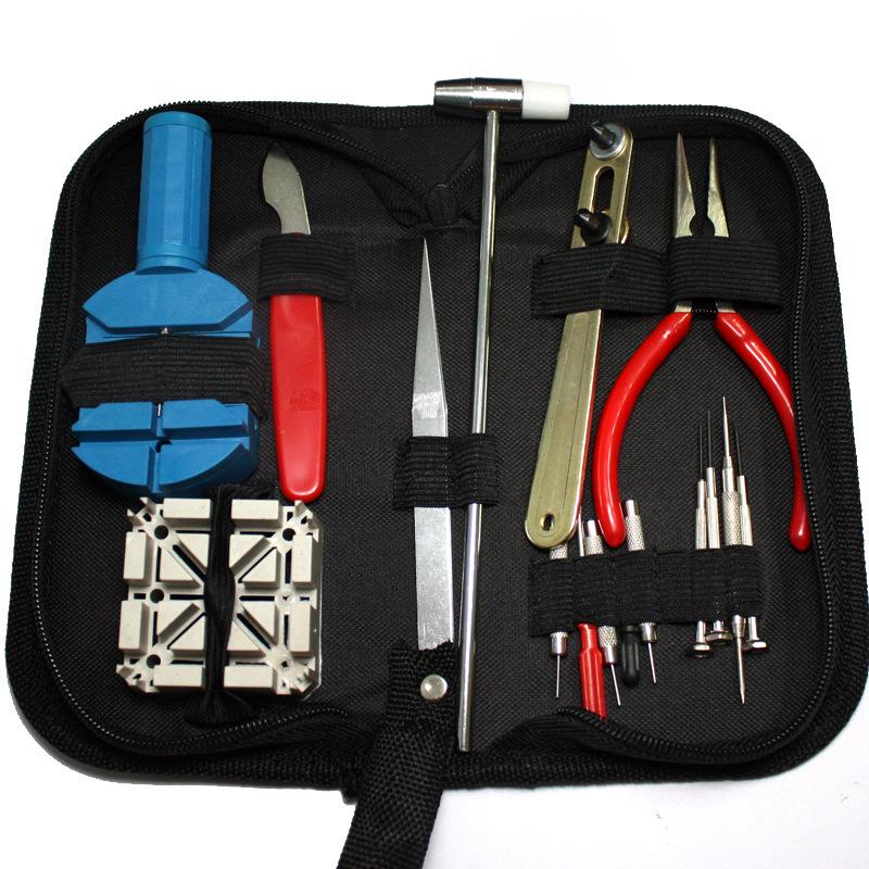 16-Piece Watch Repair Tool Set: Strap & Back Cover Removal, Chain Adjustment Tools.