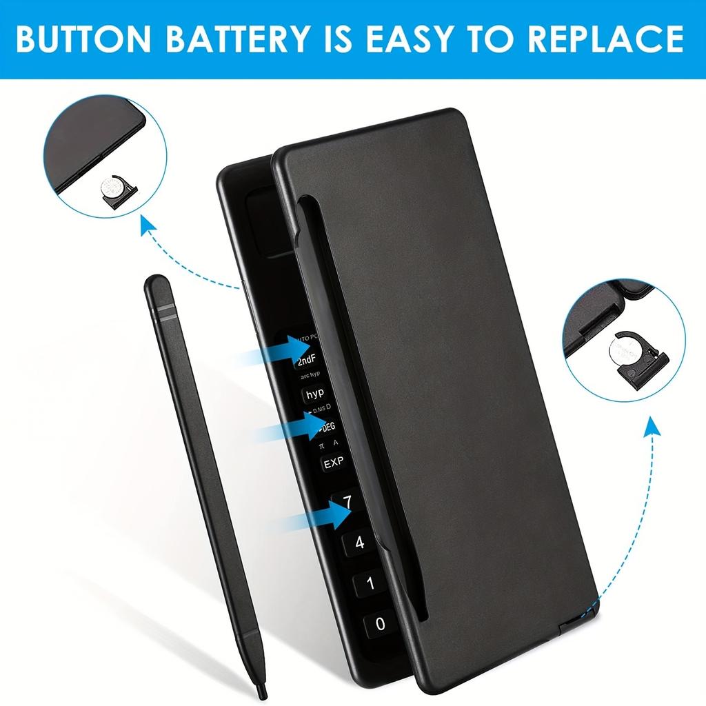 10-Digit LED Display Scientific Calculator with Handwriting Pad, Dual Power with Button Battery, Foldable Desktop Calculator with One-Click Erase,