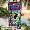 Floral Fantasy Artwork Theme Quick Dry Beach Towel Custom Name Text Print Large Sand Resistant Towel Beach Vacation