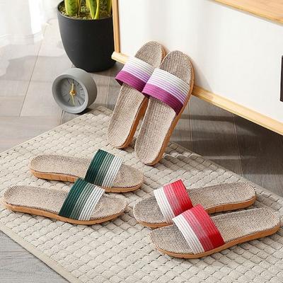 Cute Non-Slip Linen Indoor Slippers Stripe Soft Men Slippers Flax Sweat Absorption Women Slippers Couples