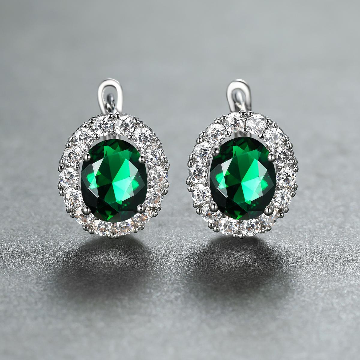 

Элегантные серебряные геометрические овальные серьги для женщин, обручальные серьги, серьги-кольца с радужным цирконием зелёный