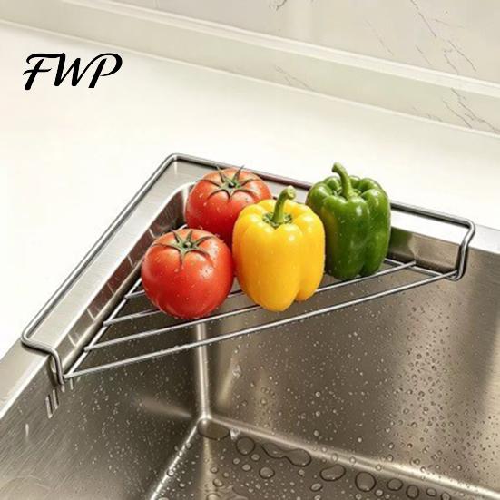 Dishwashing Tool Organizer Corner Sink Stainless Steel Triangular Shelf, Rustproof Compact Wire Kitchen Rack, Space Saving Utensil Drying Rack